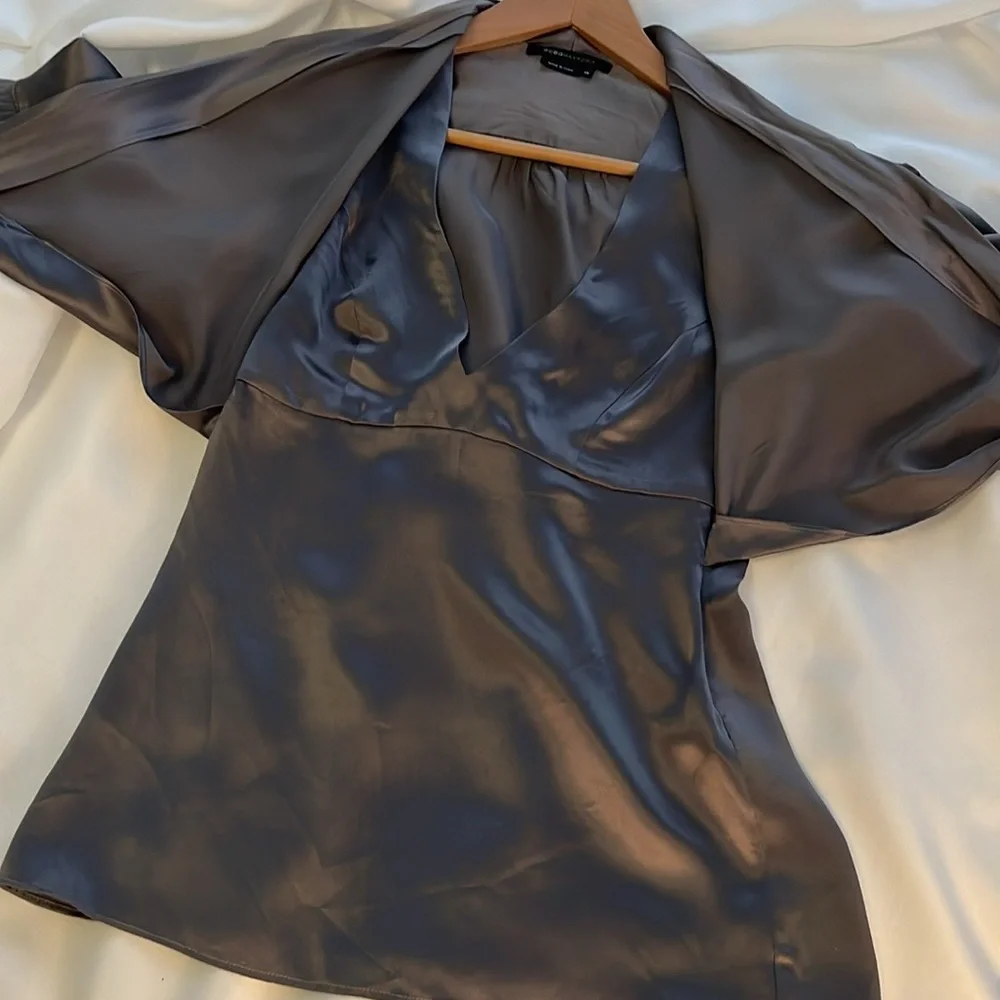 BCBGMaxAzria Elegant Silk Blouse in Pewter Gray - Picture 10 of 11